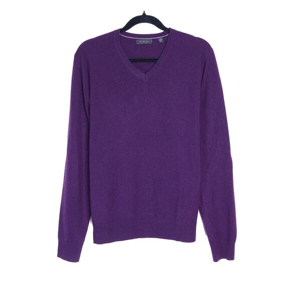 SAKS FIFTH AVENUE Purple Cashmere V Neck Sweater Pullover Men's M Tall